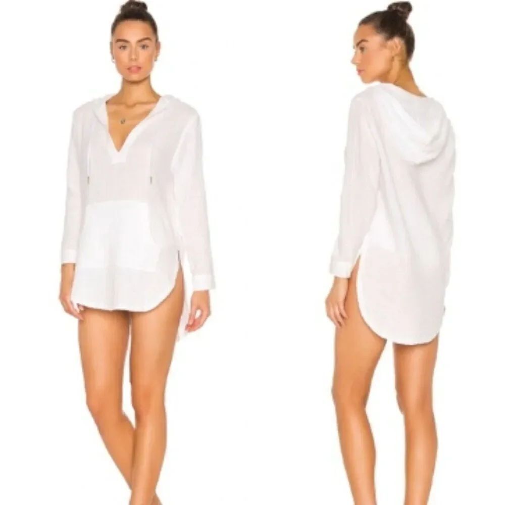 NWOT L*Space Caswell Hooded Cover Up Long Sleeve White in Size L